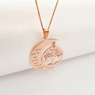 Lantisor personalizat - Luna si copacul vietii - Argint 925 placat cu Aur roz 18k