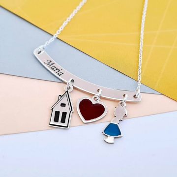 Lantisor personalizat si decorat cu email colorat - Pandantiv bara cu 3 piese atasate - Argint 925