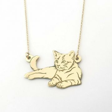 Lantisor Pisica Intinsa - 14K Aur Galben