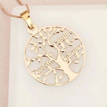 Lantisor premium - Copacul Vietii - personalizat cu nume - Argint 925 placat cu Aur roz 18K