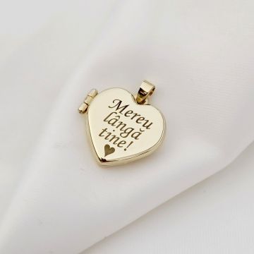 Medalionul Amintirilor - Pandantiv Aur Galben 9K - Model INIMA cu poze in interior si mesaj personalizat