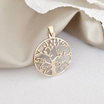 Pandantiv - Copacul Vietii - personalizat cu nume - Aur Galben 14K