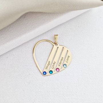 Pandantiv Familie Inima - 4 membri - Aur Galben 14 k cu cristale SwarovskI
