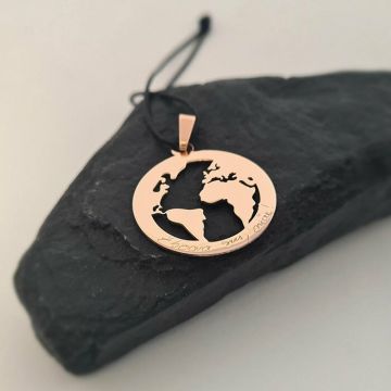 Pandantiv Globul Pamantesc 2D - Personalizat cu mesaj - Aur Roz 14K