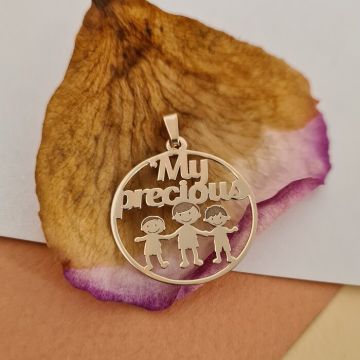 Pandantiv personalizat - My precious Family - 3 Membri - Aur Galben 14K