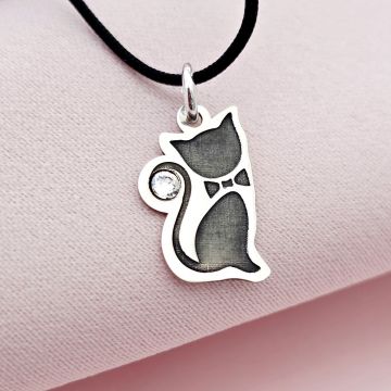 Pandantiv Pisica cu papion - Argint 925 - cristal Swarovski