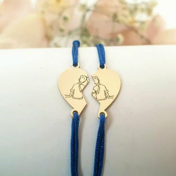 Set 2 bratari - inima puzzle - frati/prieteni - pandantive de 8x15 mm - Aur Galben 14k - snur reglabil