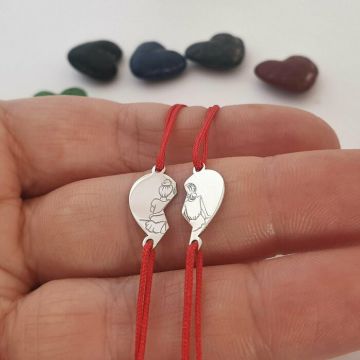 Set 2 bratari - inima puzzle - surori/prietene - pandantive de 8x15 mm - Aur Alb 14k - snur reglabil