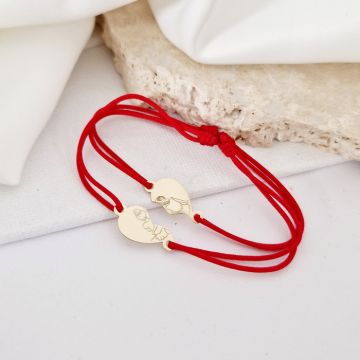 Set 2 bratari - inima puzzle - surori/prietene - pandantive de 8x15 mm - Aur Galben 14k - snur reglabil