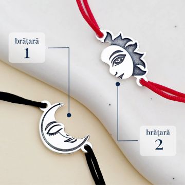 Set 2 bratari - Luna si Soare - modele unite - Argint 925 - snur reglabil