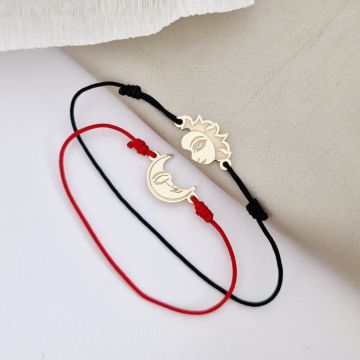 Set 2 bratari - Luna si Soare - modele unite - Aur Galben 14K - snur reglabil