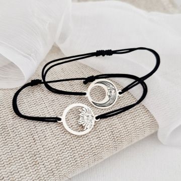 Set 2 bratari personalizate - Luna si Soare - Argint 925, snur reglabil