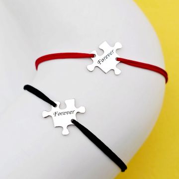 Set 2 bratari personalizate - Piese de puzzle - Argint 925, snur reglabil