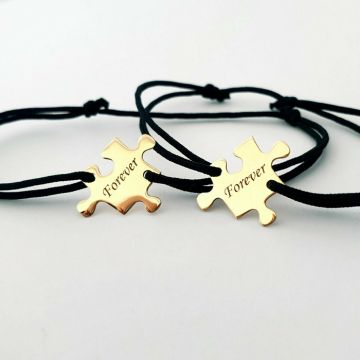 Set 2 bratari personalizate - Piese de puzzle - Aur Galben 14K - snur reglabil