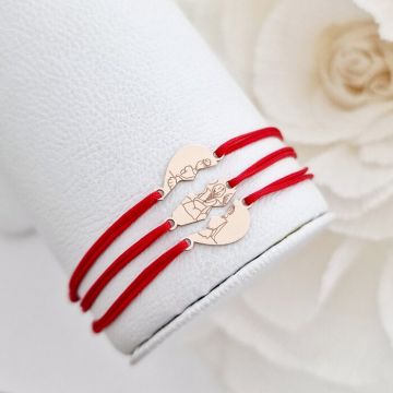 Set 3 bratari - inima puzzle - surori/prietene - pandantive de 6x16 mm - Aur Roz 14k - snur reglabil