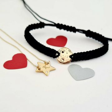 Set lantisor si bratara - Stea si luna plina - cu Diamant natural - Aur Galben 14K Set lantisor si bratara - Stea si luna plina - cu Diamant natural - Aur Galben 14K