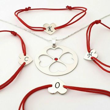 Set lantisor trifoi si 4 bratari inima - Argint 925 - Crstal Swarovski - Snur reglabil