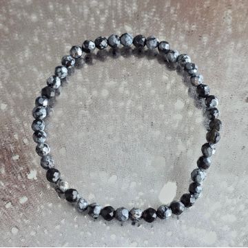 Brățară fațetată obisidian fulgi de zapada 4.5 mm