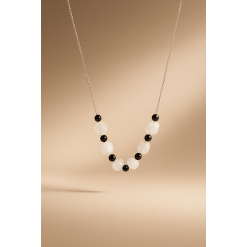 Colier din argint 925 cu obsidian si piatra lunii | Salpiper - Default Title