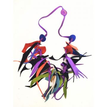 Colier multicolor din piele naturala