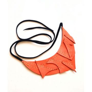 Colier Orange statement,  din piele naturala