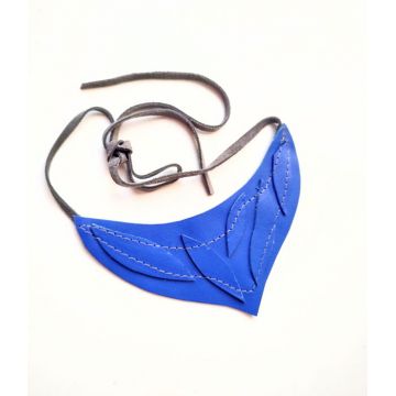 Colier statement din piele naturala albastru electric