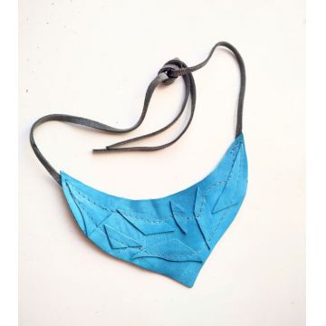 Colier statement din piele naturala turcoaz