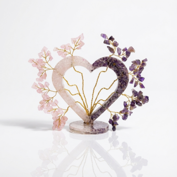 Copacel Orgonic Inima din Cuart Roz si Ametist 15x15 cm