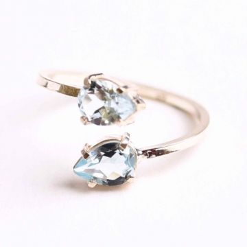 Inel Ajustabil Argint 925 cu dublu Topaz Albastru Fatetat - Claritate si Echilibru Emotional