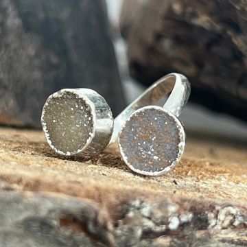 Inel reglabil agat druzy Circles placat cu argint din Brazilia | Model 7