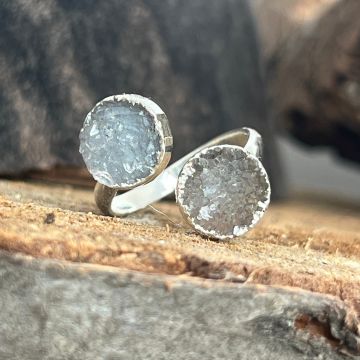 Inel reglabil agat druzy Circles placat cu argint din Brazilia | Model 8
