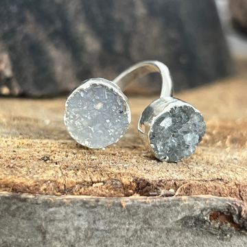 Inel reglabil agat druzy Circles placat cu argint din Brazilia | Model 9
