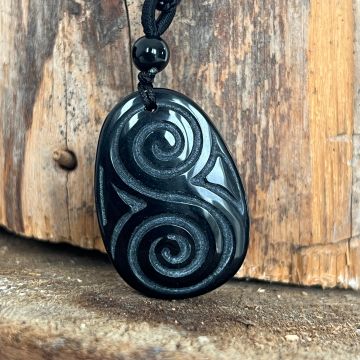 Pandantiv obsidian cu snur | Maori