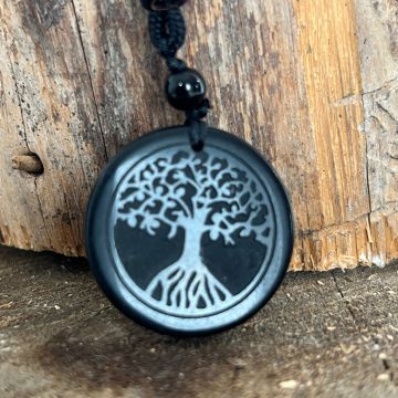 Pandantiv obsidian cu snur | Tree of life