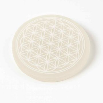 Placa Selenit cu Floarea Vietii ,   Purificare, Armonie si Reincarcare Energetica 10.5 cm