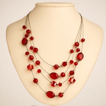 Set colier multi-sir cu cristale rosii si cercei asortati