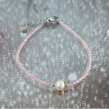 Brățară reglabila fatetata cuart roz 2 mm | Pearl