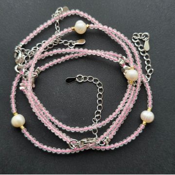 Brățară reglabila fatetata cuart roz 2 mm | Pearl