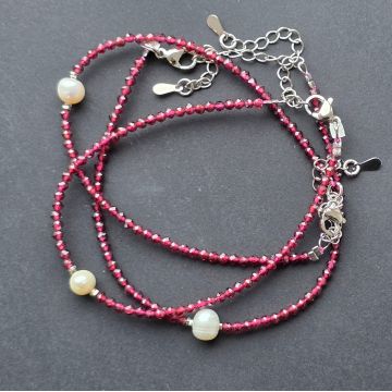 Brățară reglabila fatetata granat 2 mm | Pearl