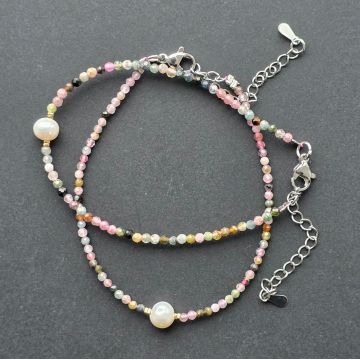 Brățară reglabila fatetata turmalina mix 2 mm | Pearl
