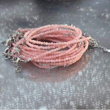 Bratara reglabila fatetata cuart roz 2 mm | model 1