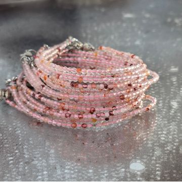 Bratara reglabila fatetata cuart roz mix 2 mm