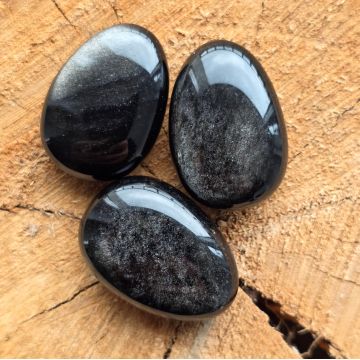 Cabochon obsidian argintiu rulat