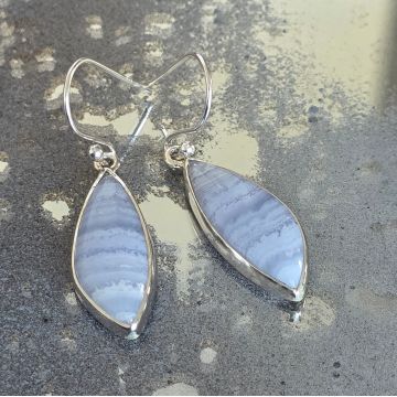Cercei calcedonie albastra/ blue lace din argint | Model 2