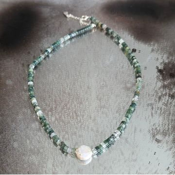 Colier agat muschi Wood #152