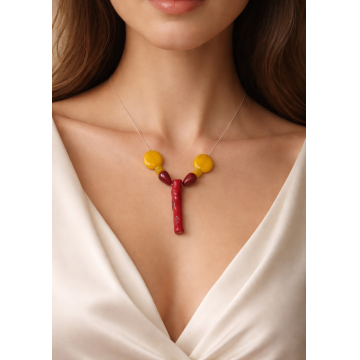 Colier din argint 925 cu coral si jad | Volcán - Default Title