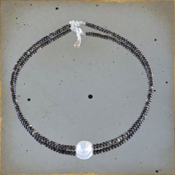 Colier obsidian auriu Silence #231