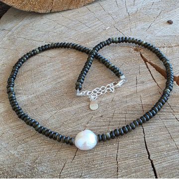 Colier obsidian auriu Silence #231