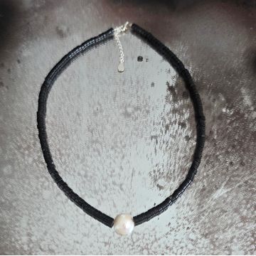 Colier onix negru si perla Eclipse#179