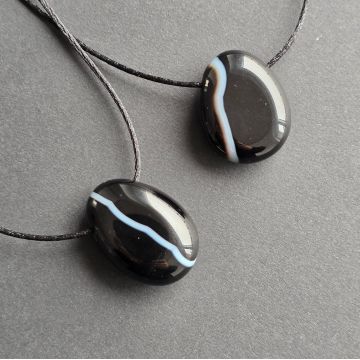 Colier pandantiv agat negru dungat DROP